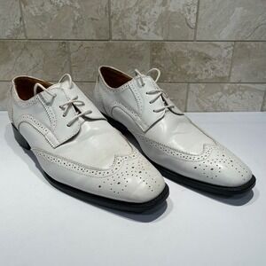 Bolano Mens Elwyn-007 White Wingtip Brogue Oxford Dress Shoes Size 10.5